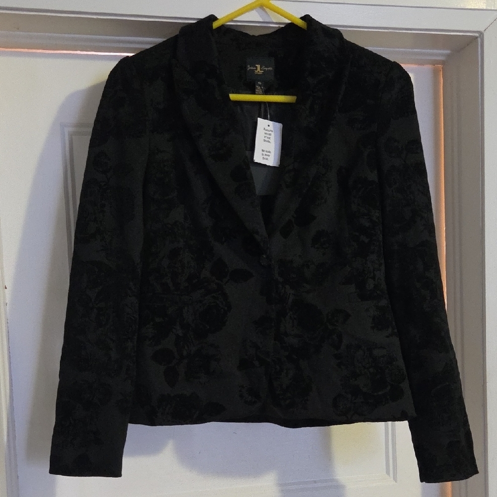Black Floral Velvet Blazer Jacket - Women